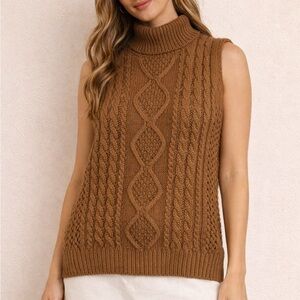 Elegant Brown Cable Knit Turtleneck Sweater